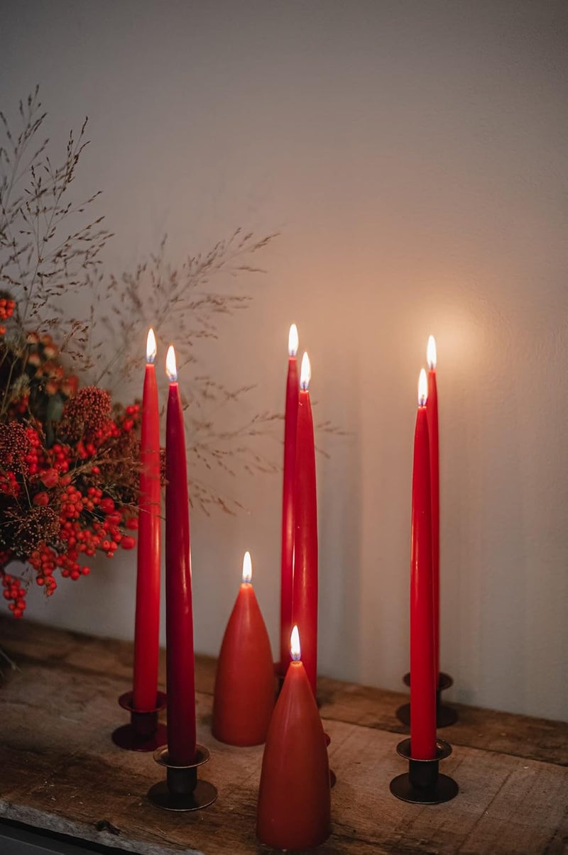 Kunstindustrien ® Taper Candles, Set of 4, 13.8" – Made in Denmark, Long Burning Candles 15h, Unscented & Smokeless Candlesticks, Elegant Tall Candles for Weddings Dinners & Home Decor (Light Bordeaux) - Image 4